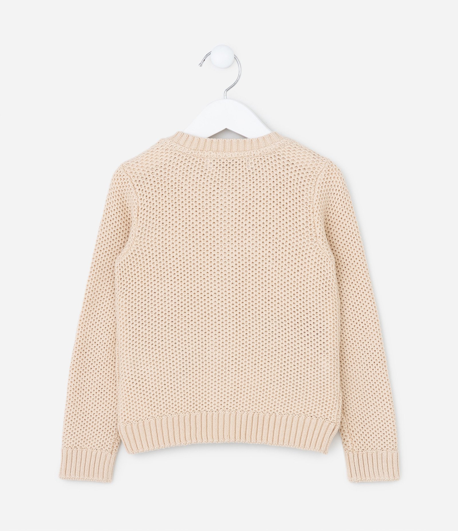 Suéter Infantil em Tricô com Bordado Florzinhas - Tam 1 a 6 Anos Bege 3