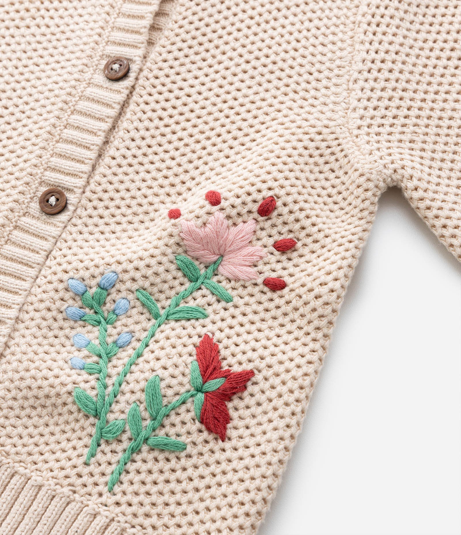 Suéter Infantil em Tricô com Bordado Florzinhas - Tam 1 a 6 Anos Bege 5