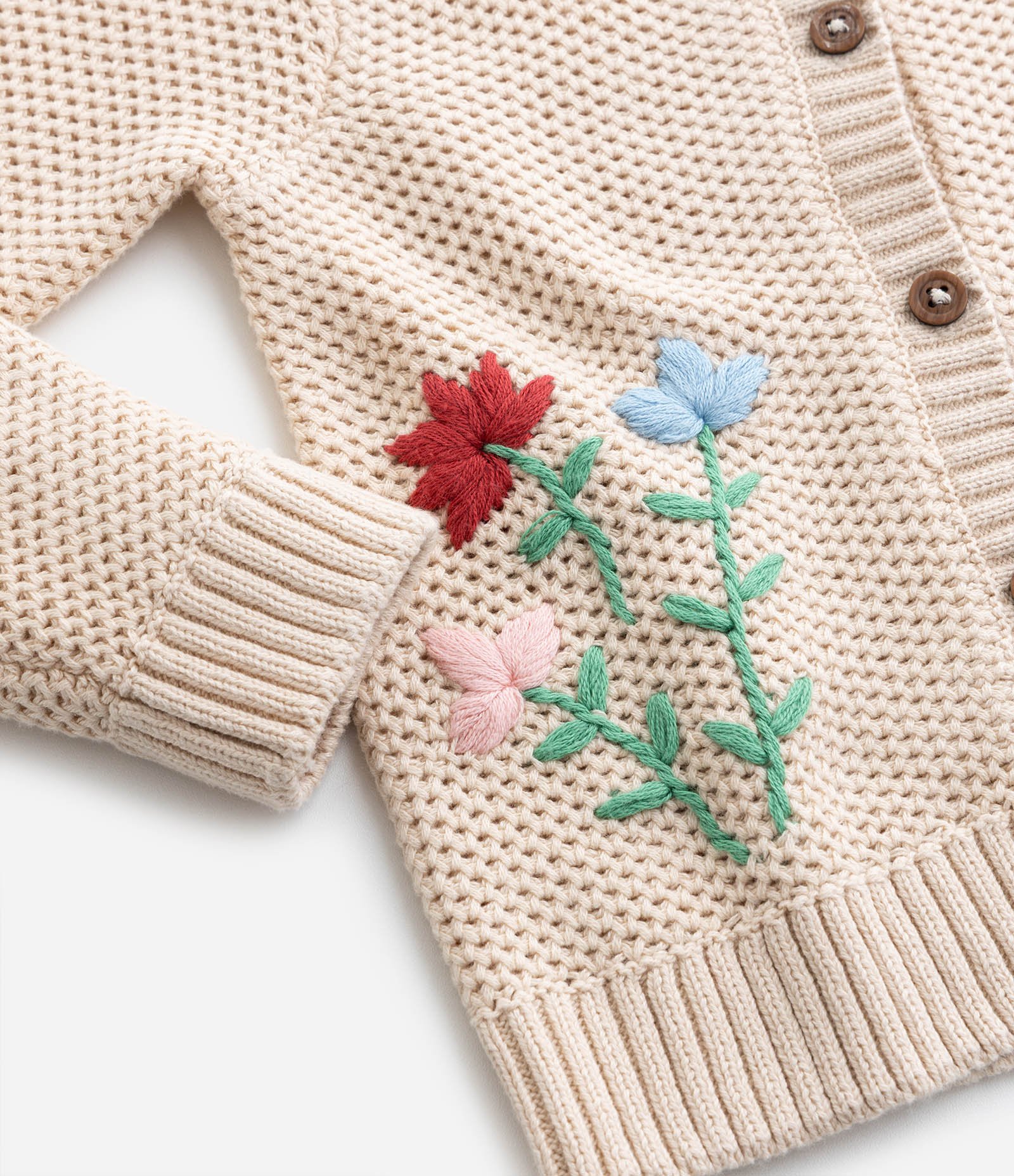 Suéter Infantil em Tricô com Bordado Florzinhas - Tam 1 a 6 Anos Bege 6