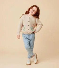 Suéter Infantil em Tricô com Bordado Florzinhas - Tam 1 a 6 Anos