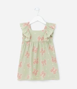 Vestido Infantil Texturizado com Estampa Laços - Tam  1 a 6 Anos