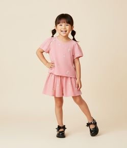 Conjunto Infantil Texturizado com Bordado Florzinhas - Tam 1 a 6 Anos