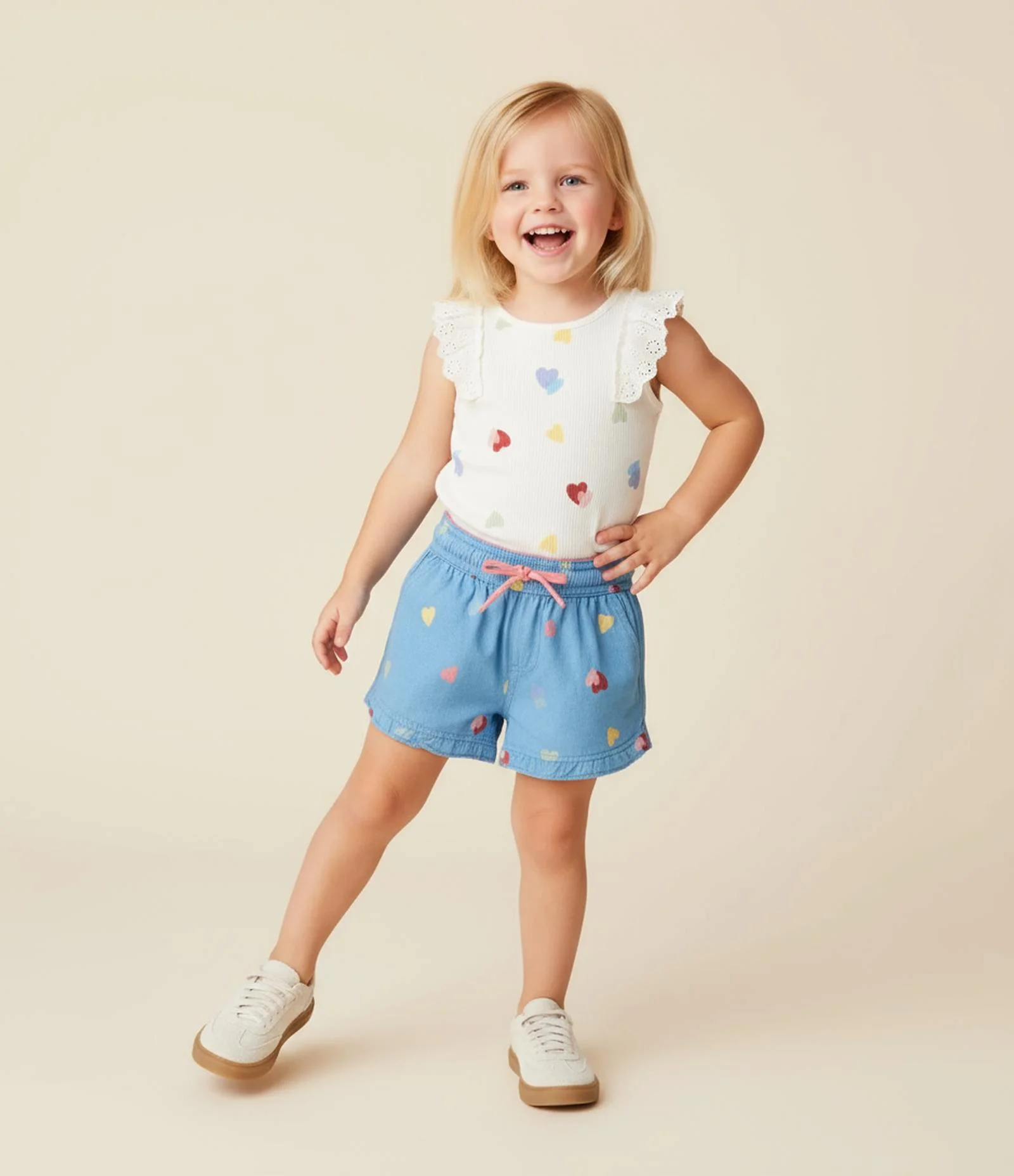 Short Infantil com Babadinhos e Estampa Corações - Tam 1 a 6 Anos Azul 1