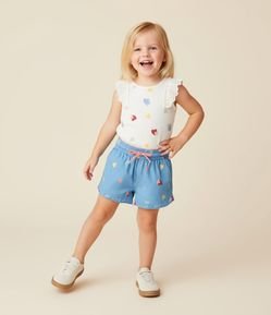 Short Infantil com Babadinhos e Estampa Corações - Tam 1 a 6 Anos