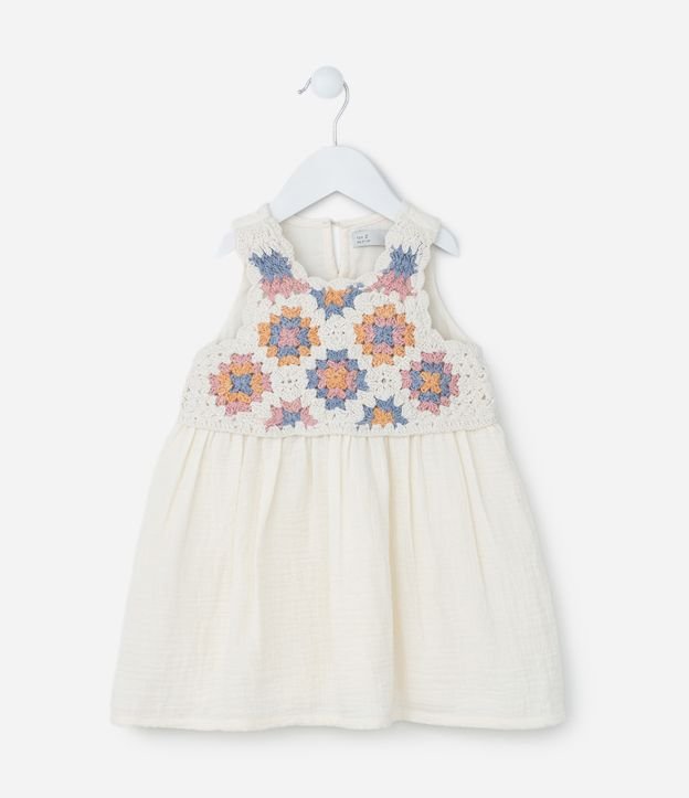 Vestido Infantil com Busto de Efeito Crochê - Tam 1 a 6 Anos