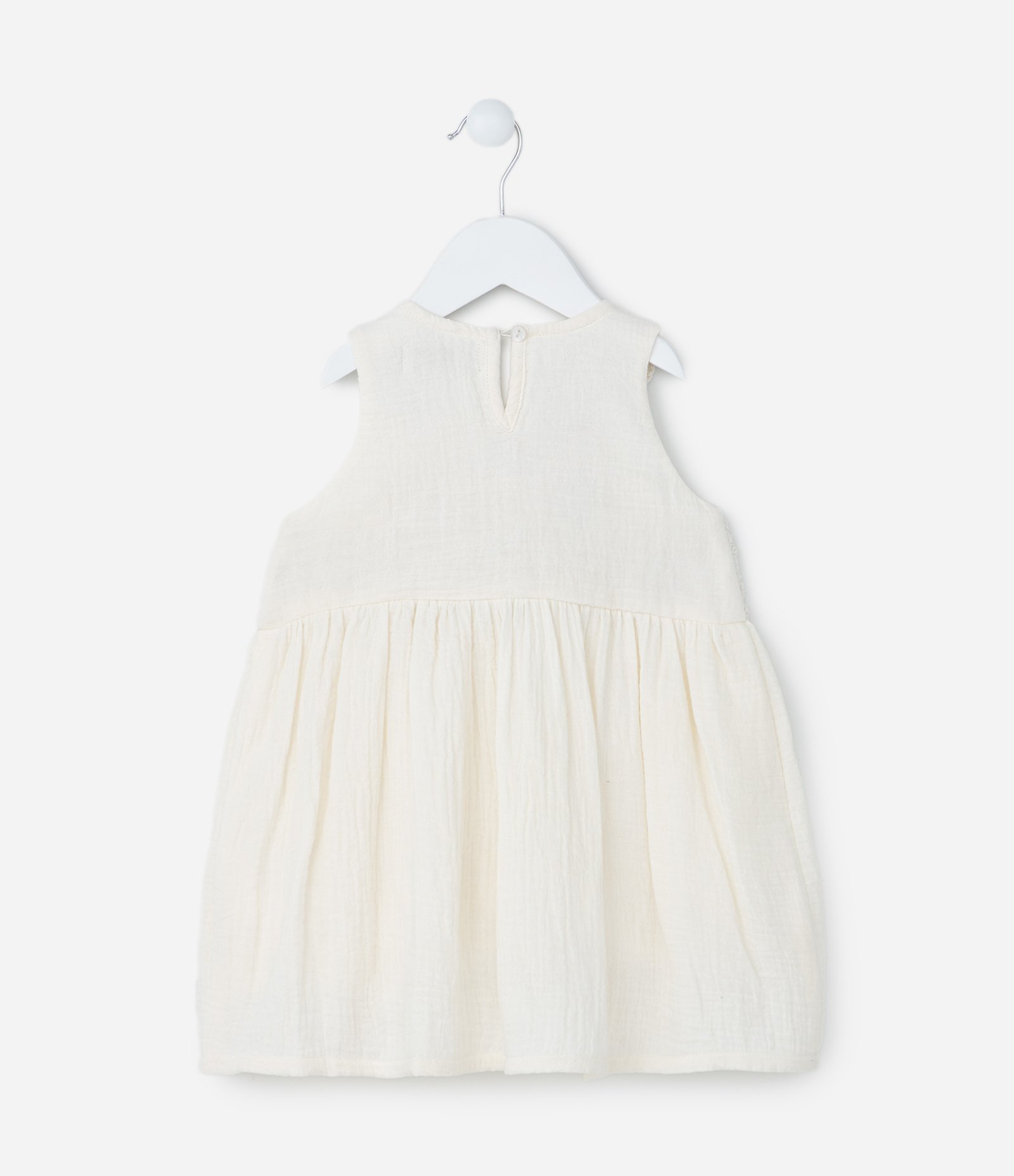Vestido Infantil com Busto de Efeito Crochê - Tam 1 a 6 Anos Bege 3