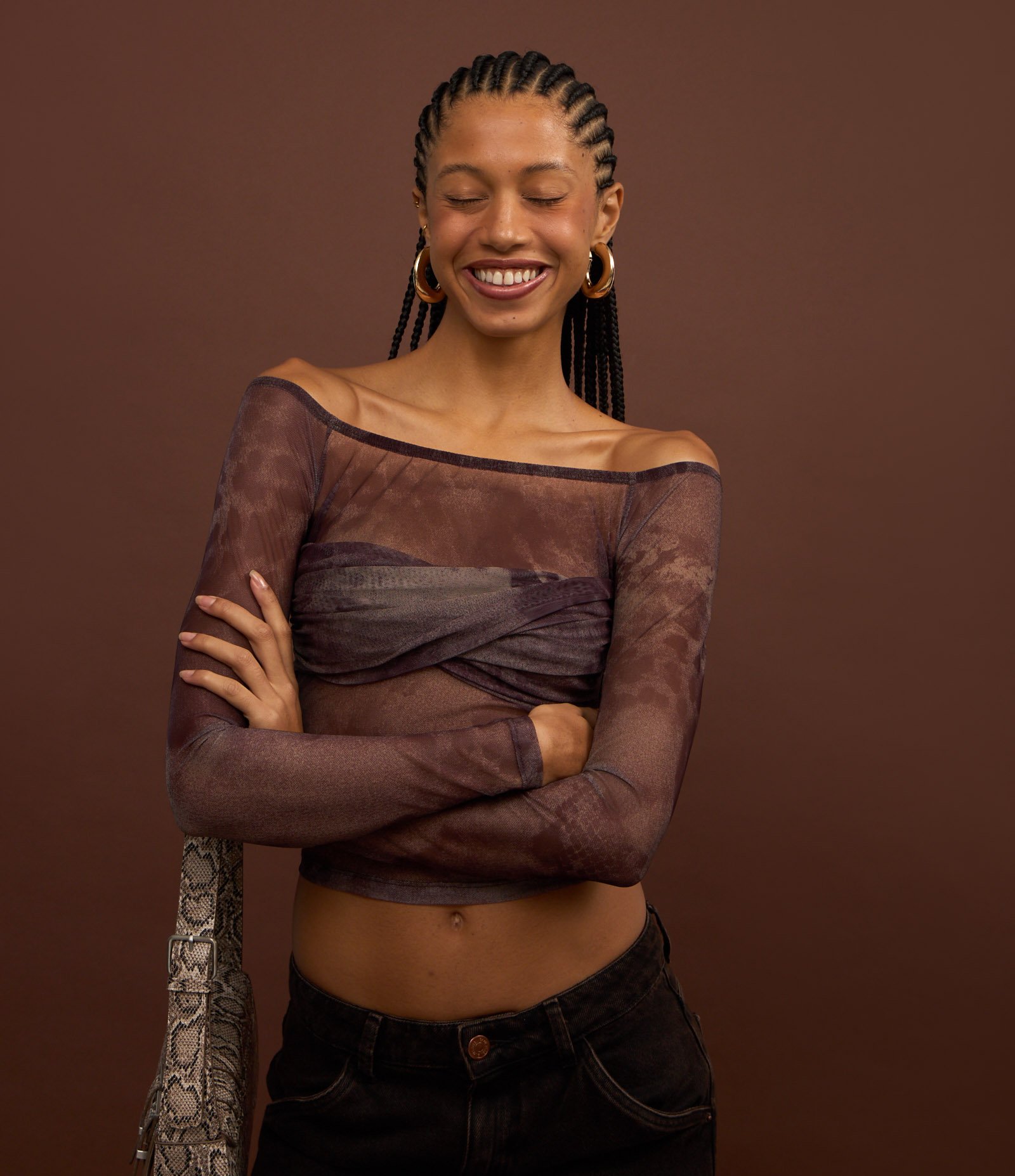 Blusa em Tule Animal Print e Detalhe Torcido Marrom 3