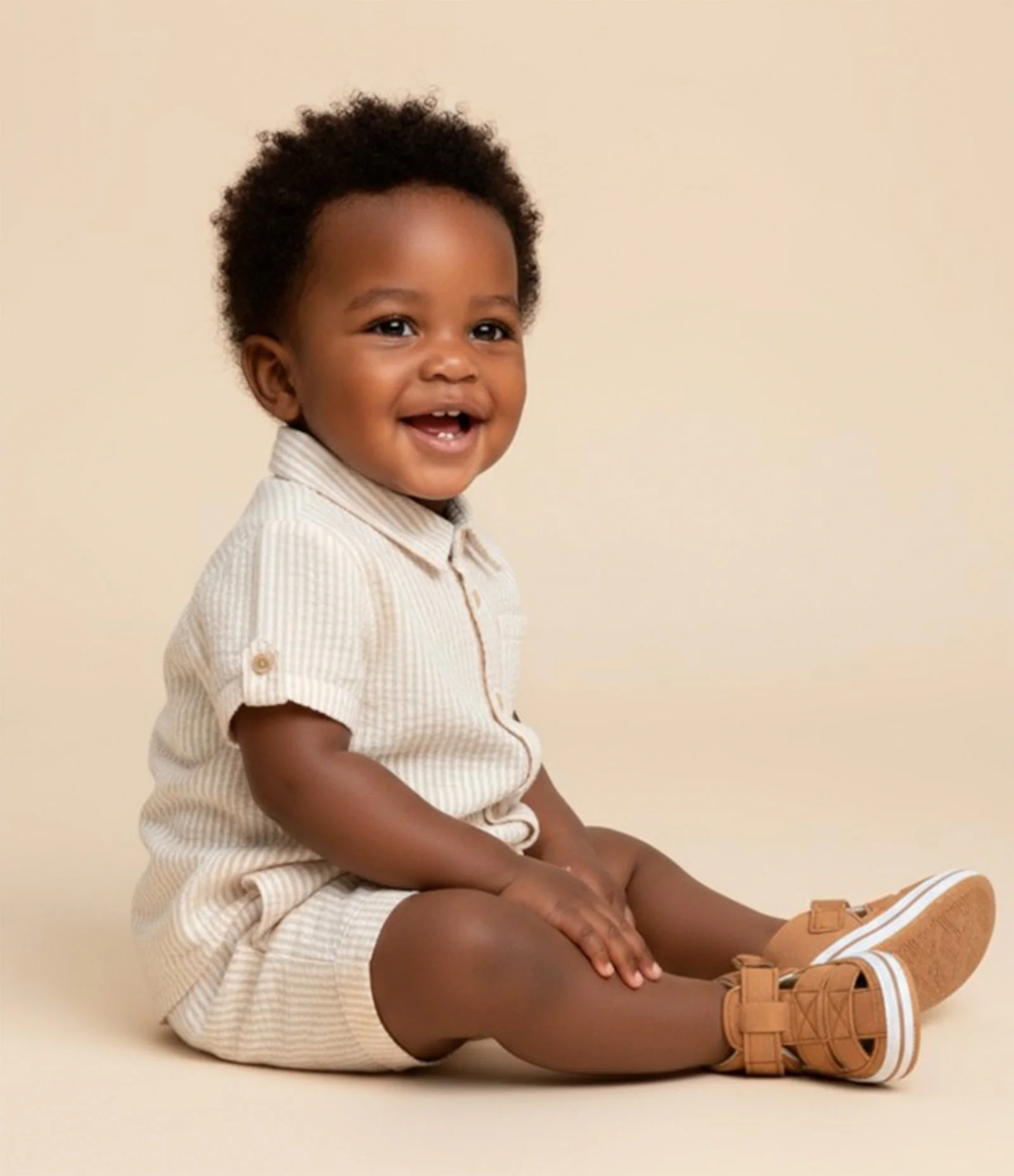 Camisa Infantil Texturizada com Bolsinho - Tam 0 a 18 meses Bege 1