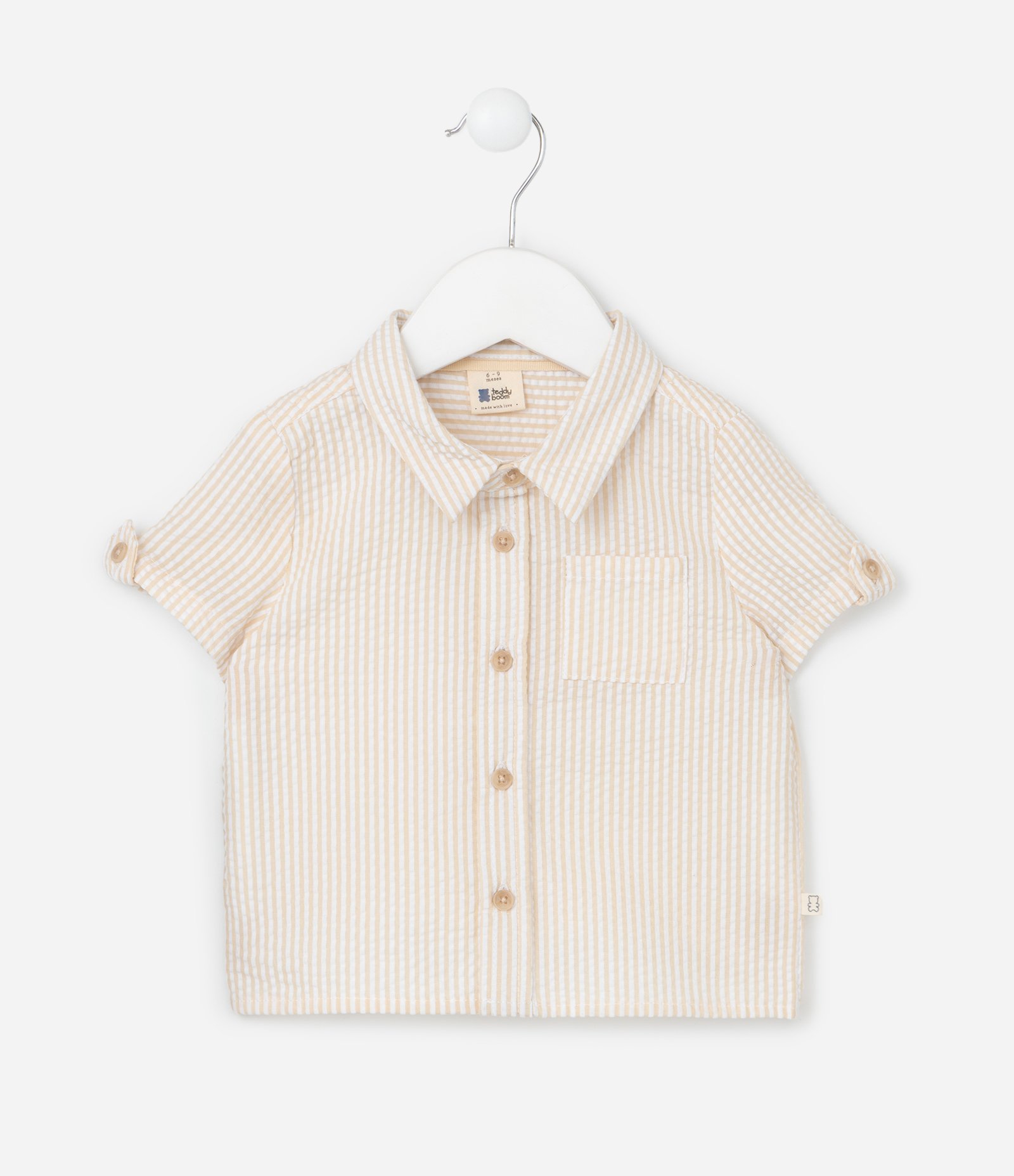 Camisa Infantil Texturizada com Bolsinho - Tam 0 a 18 meses Bege 2