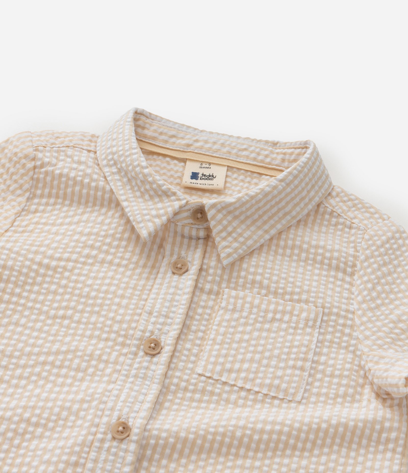 Camisa Infantil Texturizada com Bolsinho - Tam 0 a 18 meses Bege 7