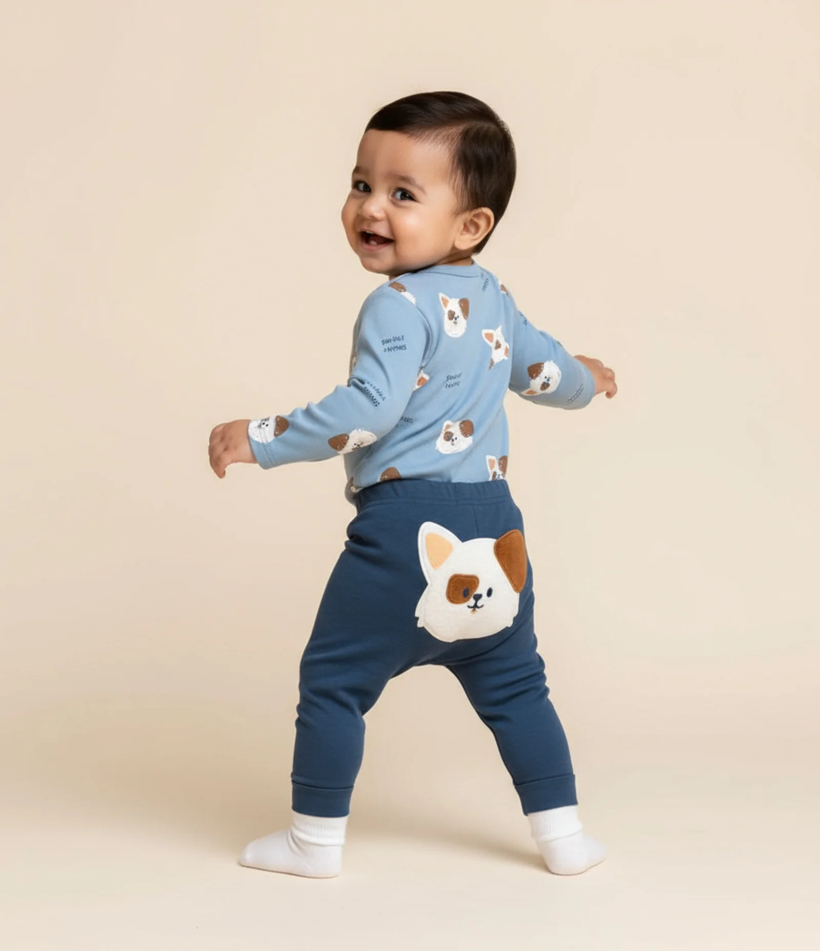 Conjunto Infantil em Suedine com Estampa Cachorrinho - Tam RN a 18 meses Azul 1