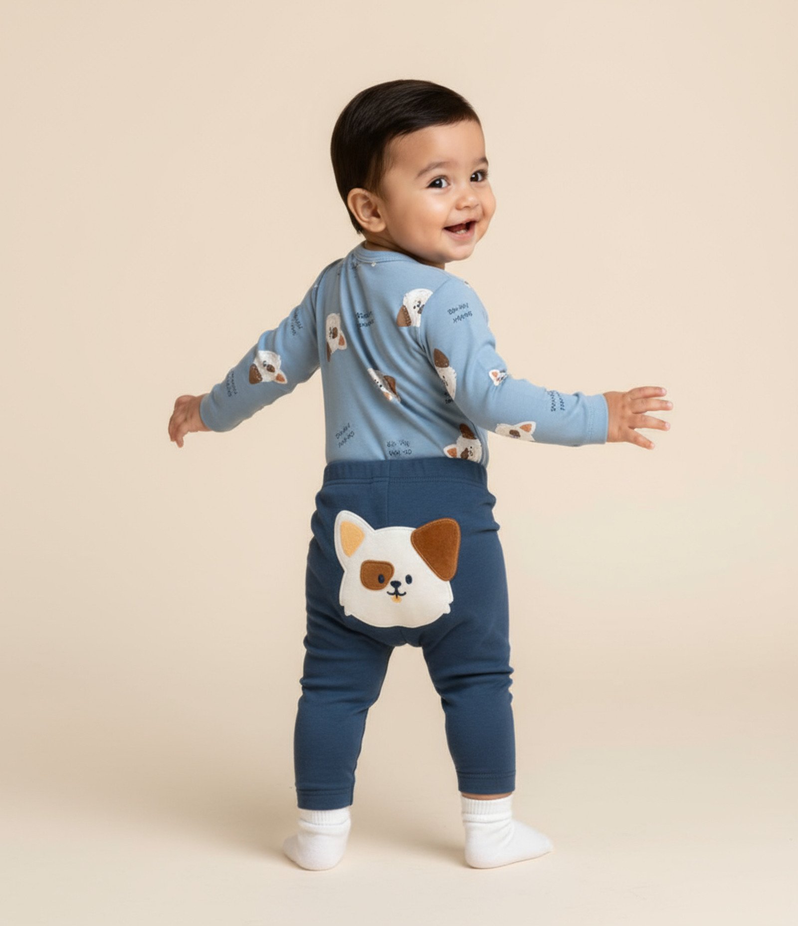 Conjunto Infantil em Suedine com Estampa Cachorrinho - Tam RN a 18 meses Azul 2