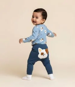 Conjunto Infantil em Suedine com Estampa Cachorrinho - Tam RN a 18 meses