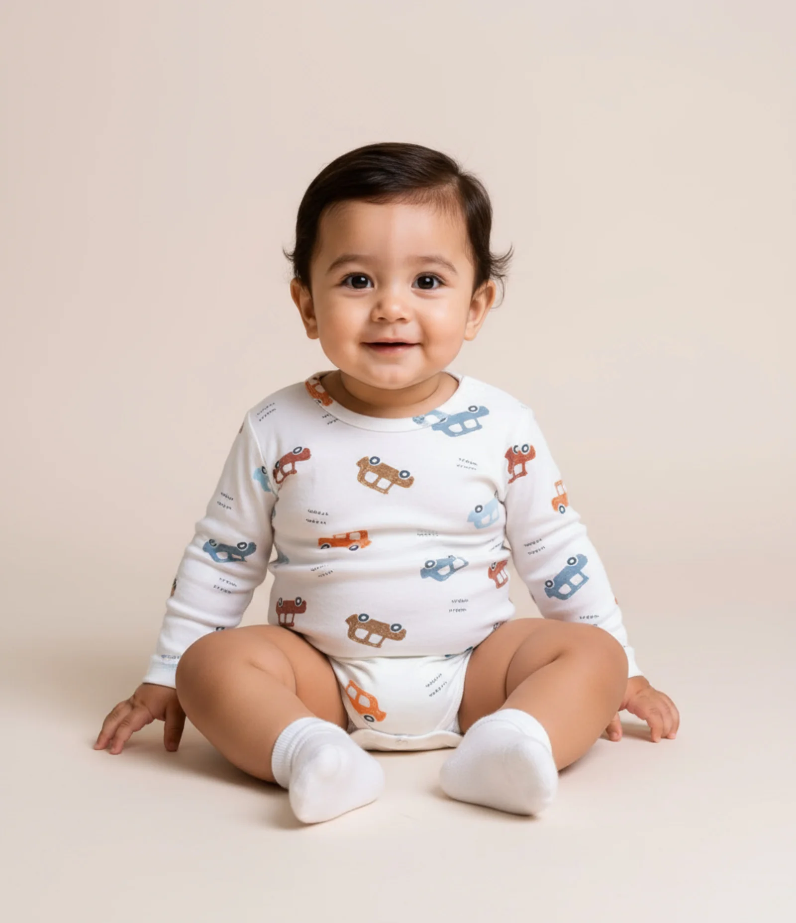 Body Infantil em Algodão com Estampa Carrinhos - Tam RN a 18 meses Branco 1