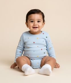 Body Infantil em Algodão com Estampa Mini Ícones - Tam RN a 18 meses