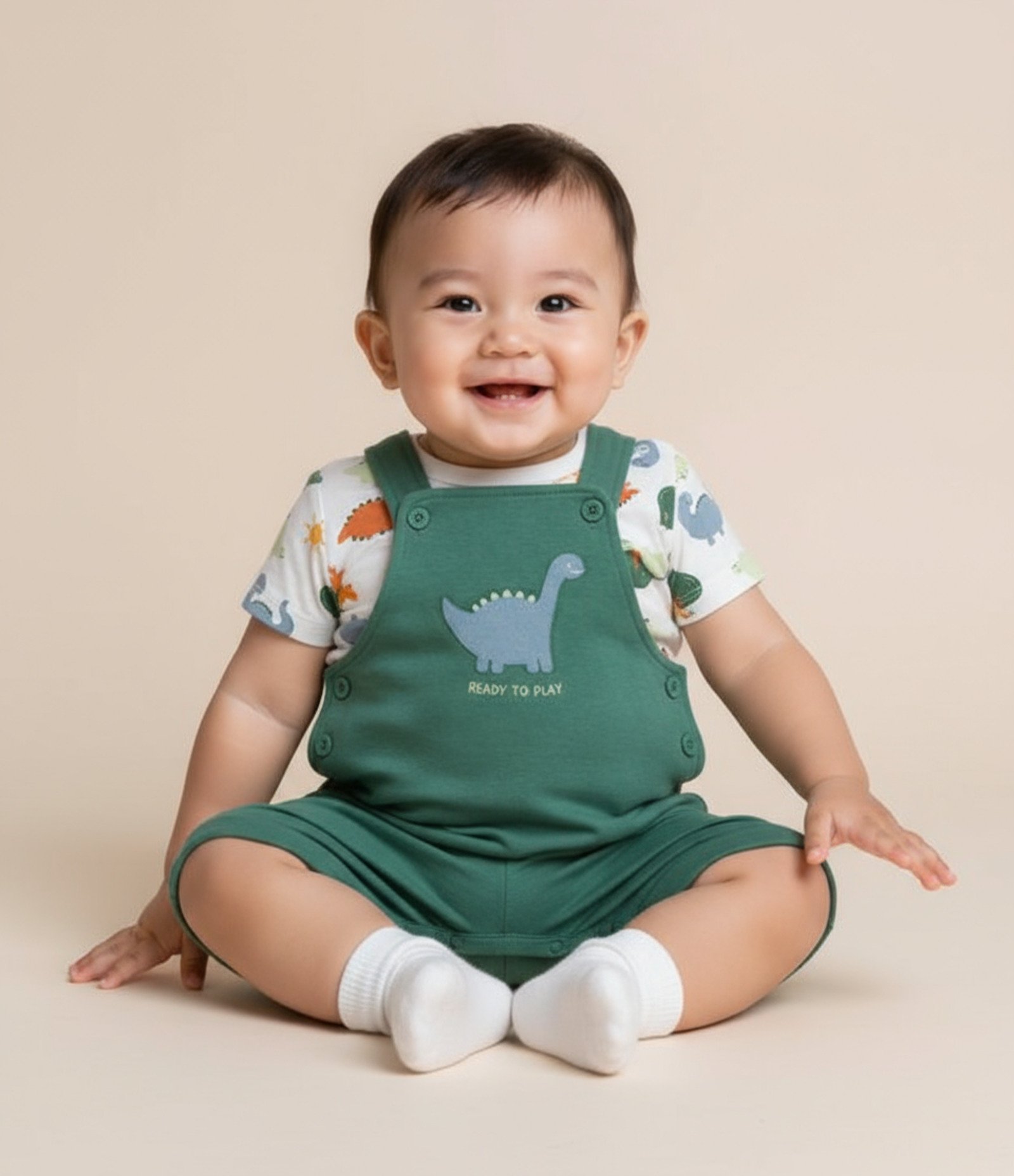 Conjunto Infantil com Estampa Dinossauro - Tam 0 a 18 meses Verde/Branco 1