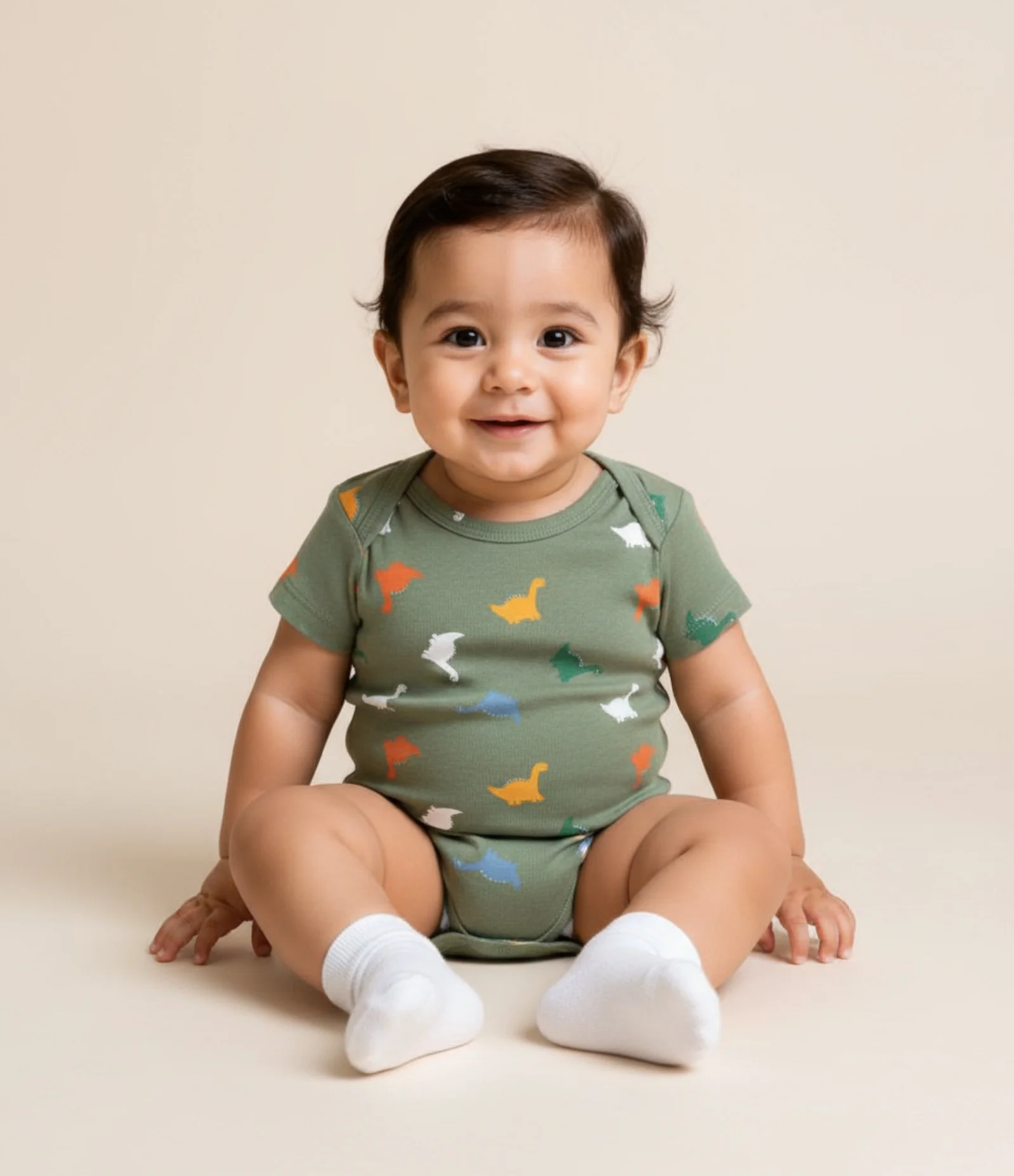 Body Infantil com Estampa de Dinossauro - Tam RN a 18 meses Verde 1