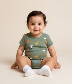 Body Infantil com Estampa de Dinossauro - Tam RN a 18 meses