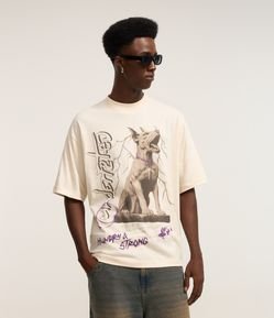 Camiseta Boxy em Algodão com Estampa de Gárgula de Cachorro