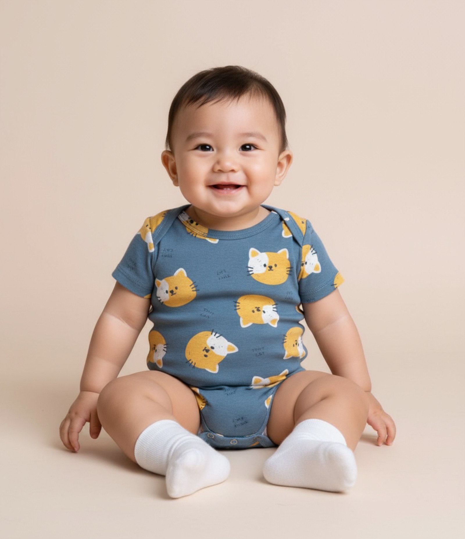 Body Infantil com Estampa Cara de Gatinho - Tam RN a 18 meses Azul 1