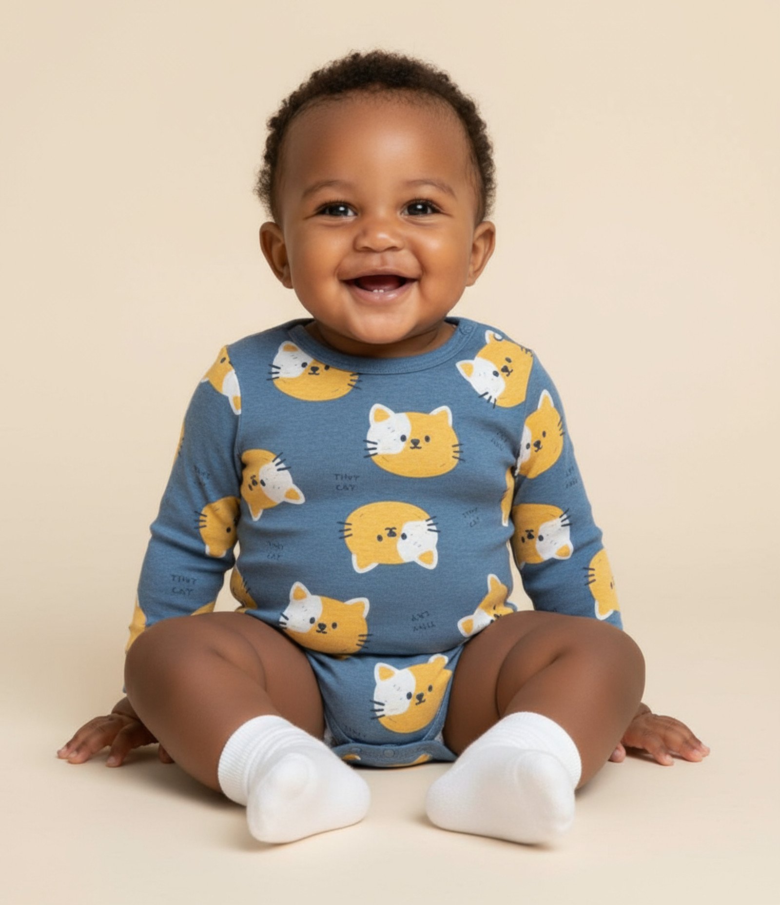 Body Infantil com Estampa Cara de Gatinho - Tam RN a 18 meses Azul 1