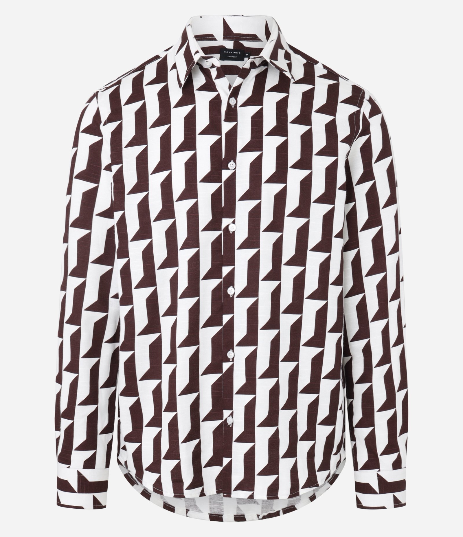 Camisa em Oxford com Estampa Geométrica Branco/Marrom 7