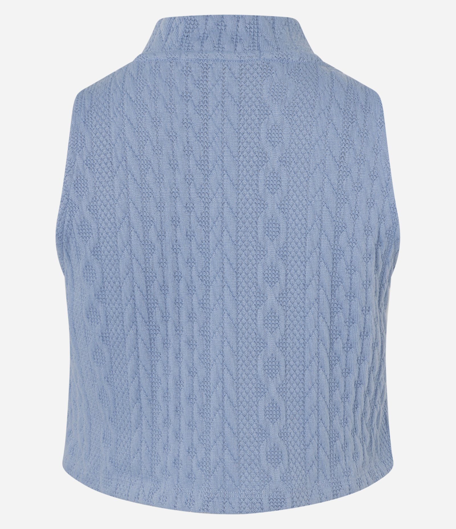 Blusa Cropped Sem Manga Texturizada com Golinha Alta Azul 7