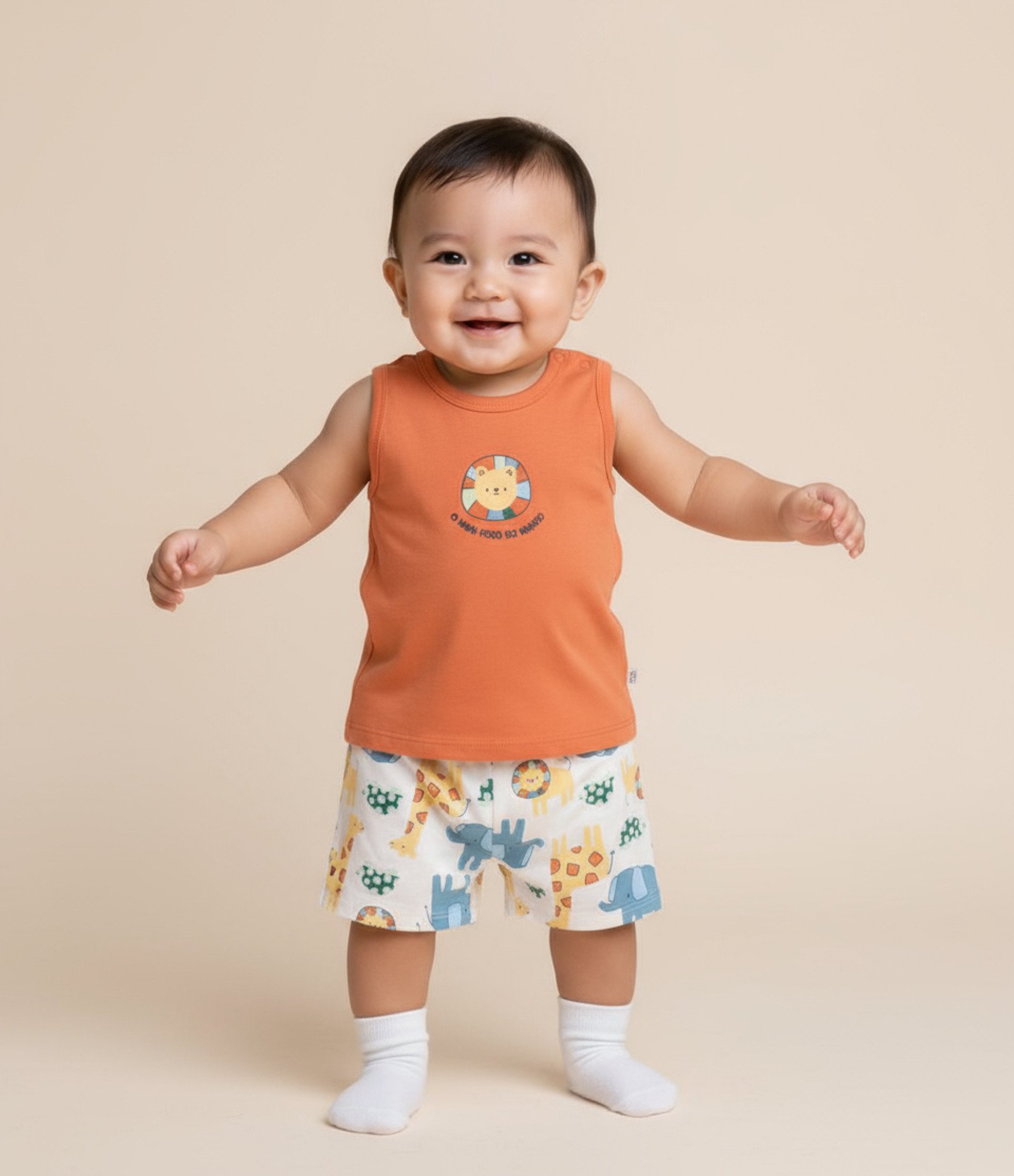 Conjunto Infantil com Estampa Bichinhos - Tam 3 a 18 meses Laranja 1