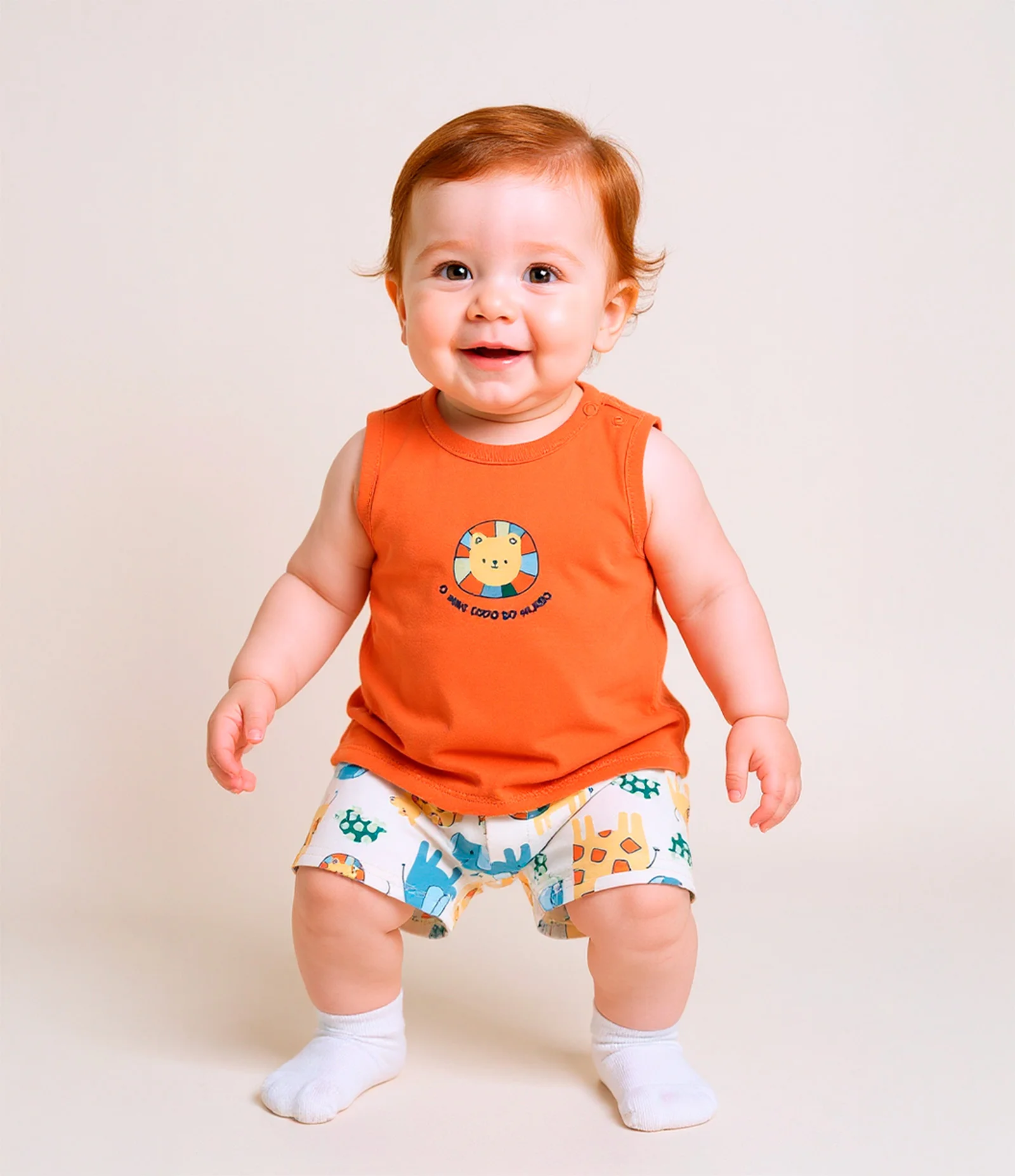 Conjunto Infantil com Estampa Bichinhos - Tam 3 a 18 meses Laranja 2