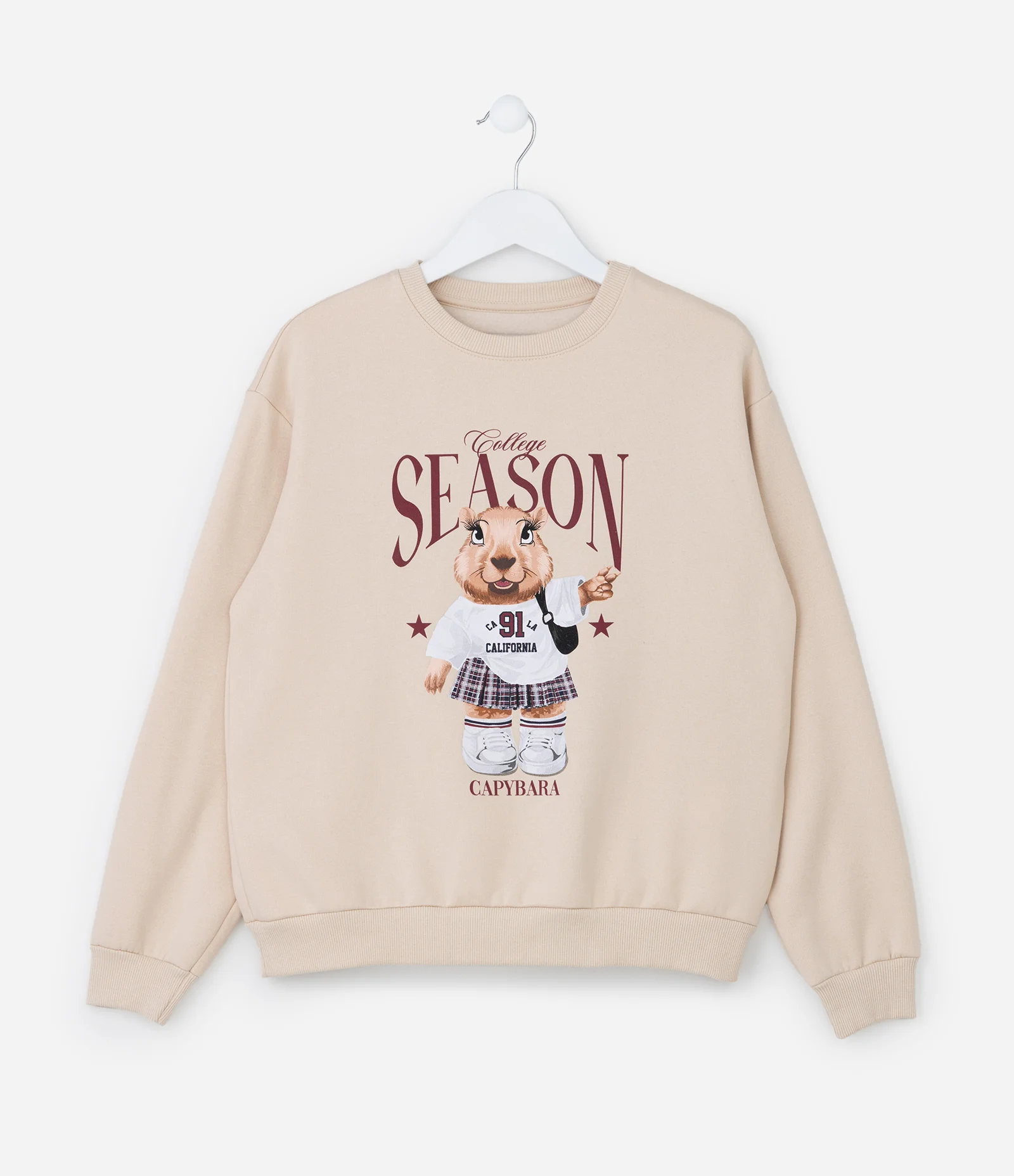 Casaco Infantil com Estampa Capivara College Season - Tam 7 a 14 Anos Bege 1