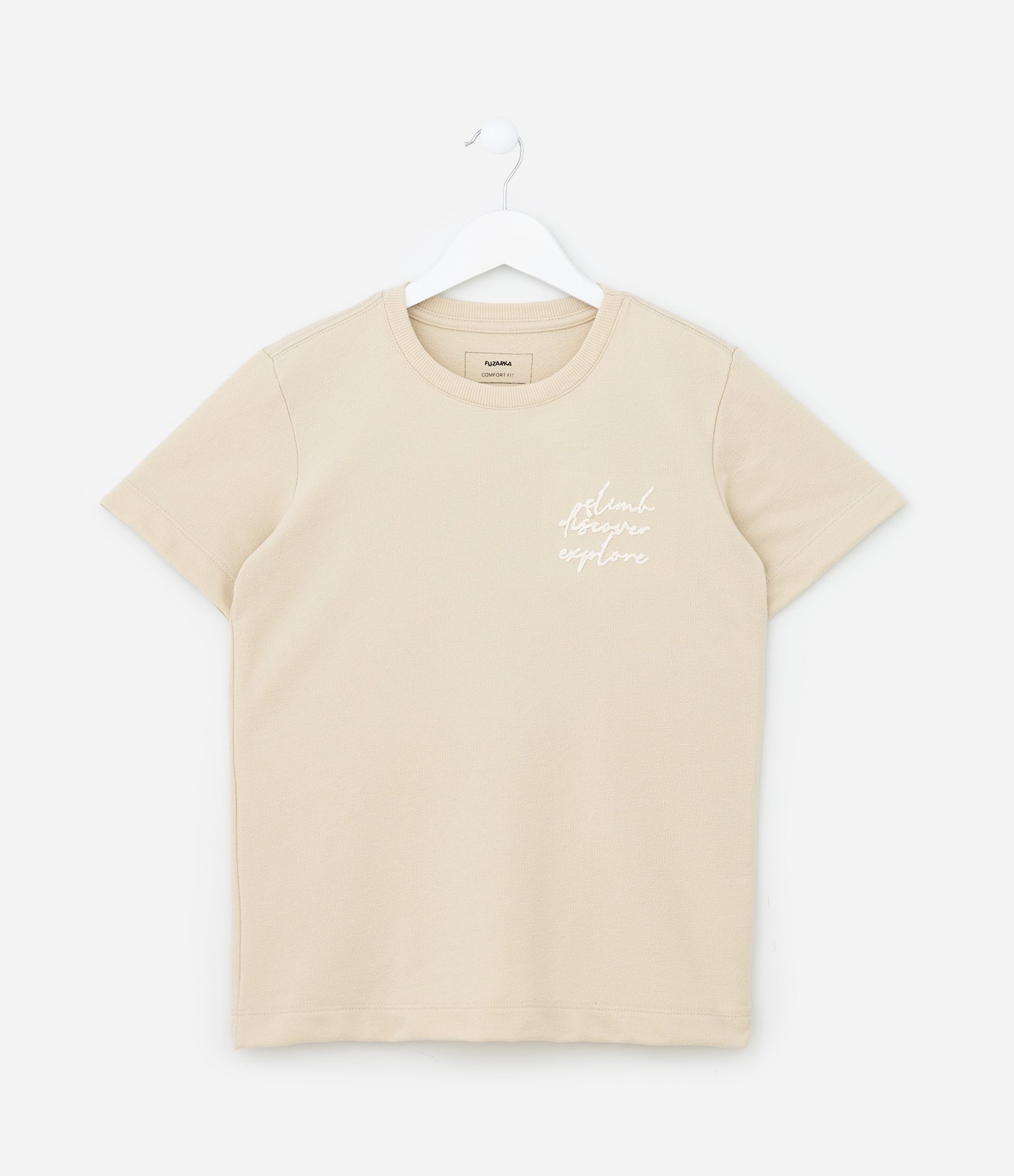 Camiseta Relaxed Infantil com Bordado Lettering - Tam 5 a 14 Anos Bege 1