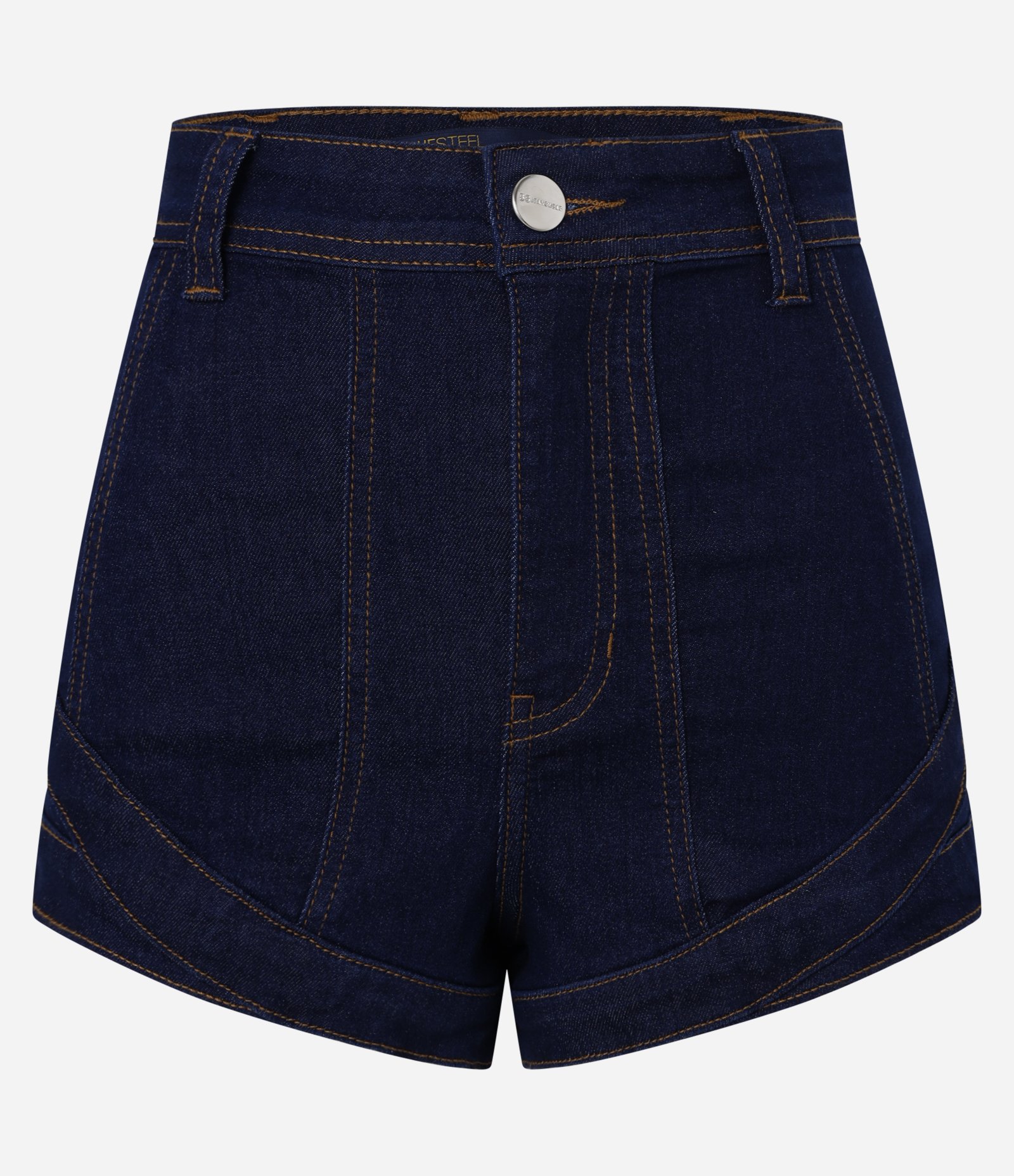 Short Jeans com Sobreposição e Detalhe de Pespontos Azul Escuro 5