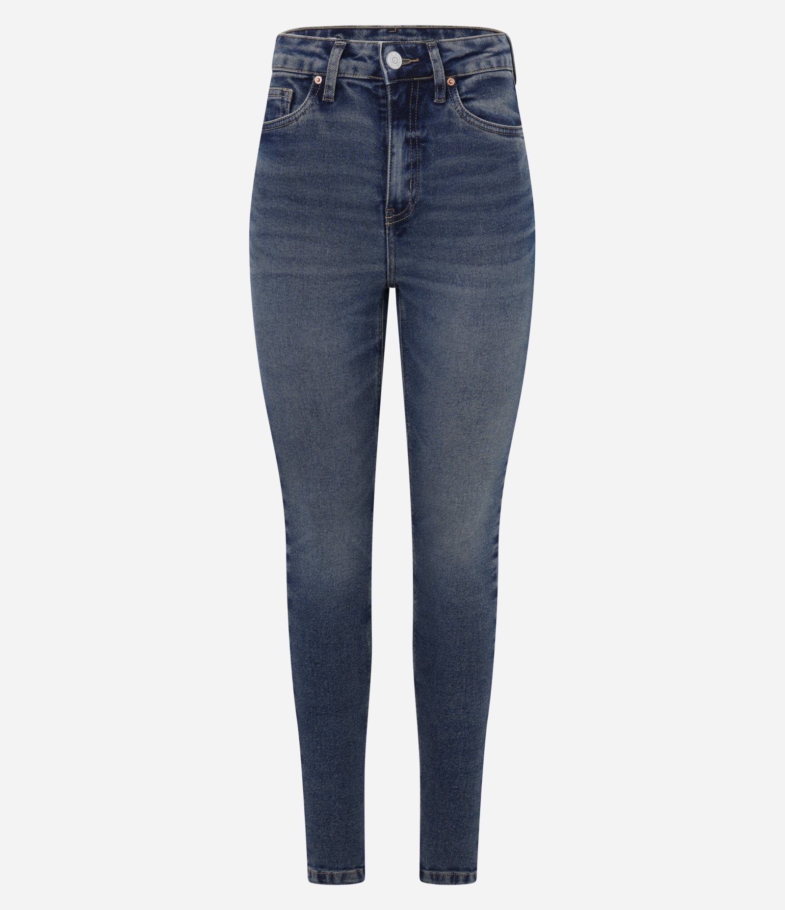 Calça Skinny Jeans com Elastano e Cintura Alta Azul Escuro 5