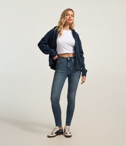 Calça Skinny Jeans com Elastano e Cintura Alta