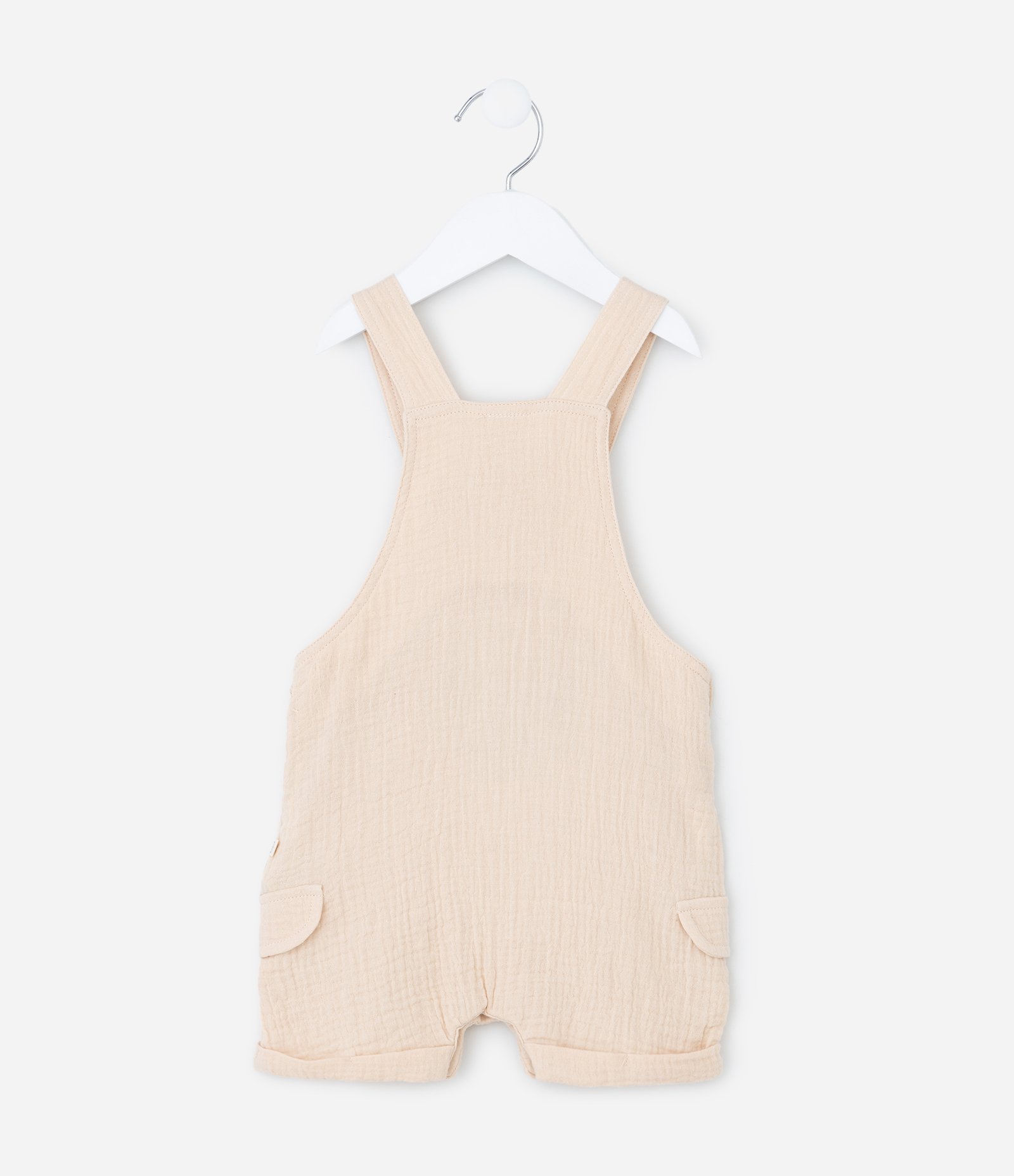 Jardineira Infantil Texturizada com Bordado Urso - Tam 3 a 18 meses Bege 3