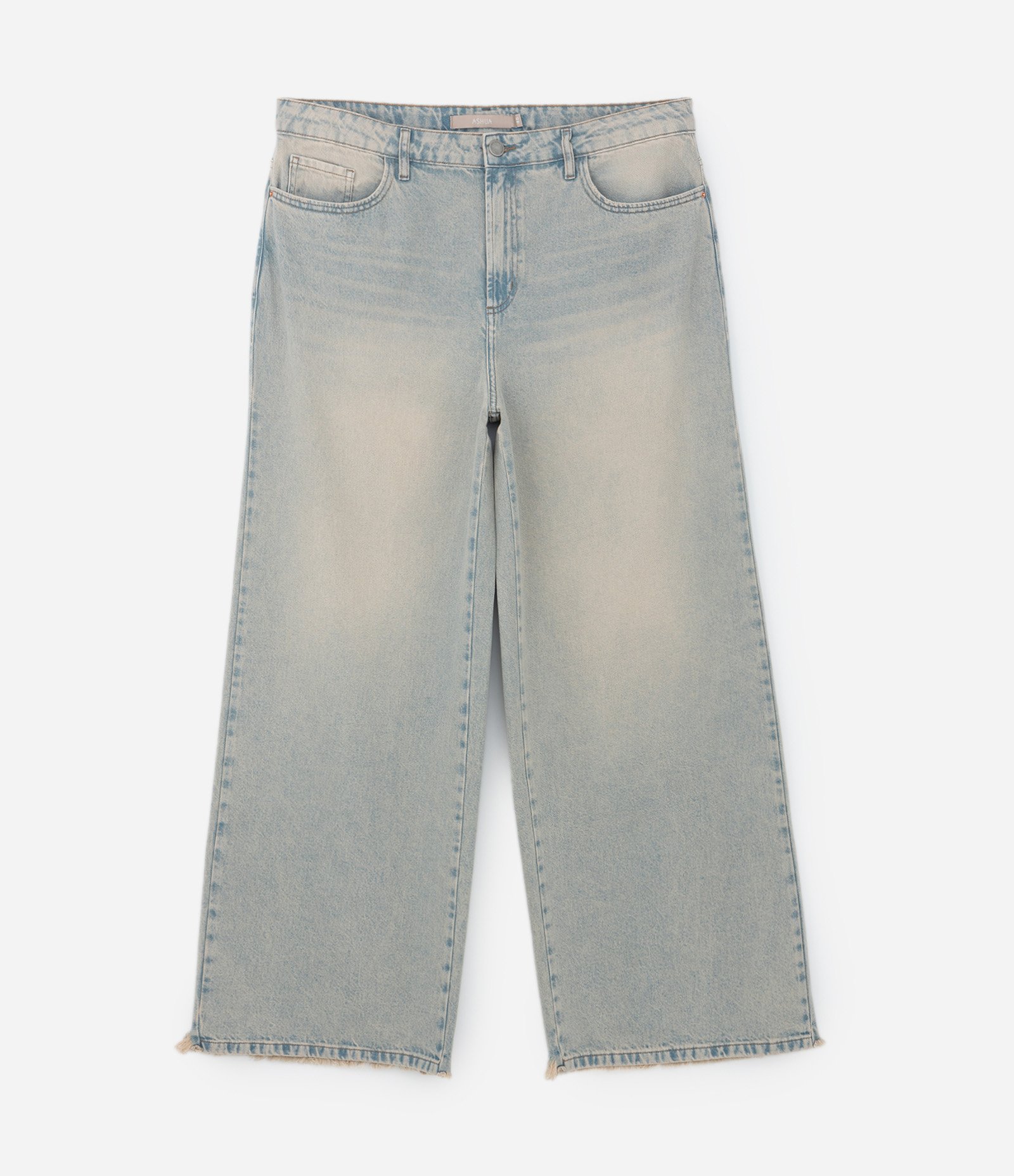 Calça Wide Leg Jeans Dirty Barra Desfiada Curve & Plus Size Azul 6