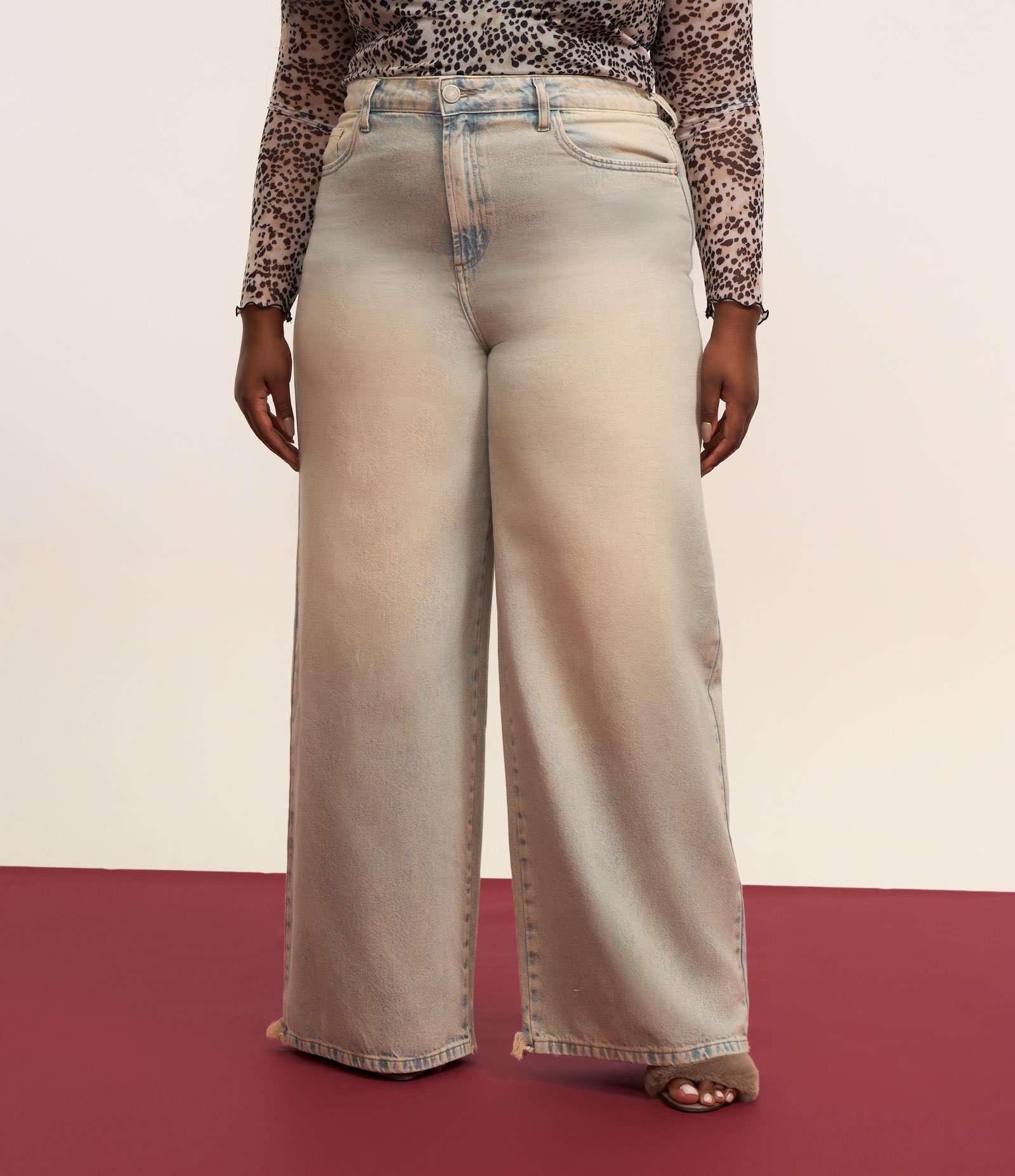 Calça Wide Leg Jeans Dirty Barra Desfiada Curve & Plus Size Azul 2