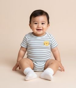 Body Infantil com Bordado Interativo de Gatinho - Tam 0 a 18 meses