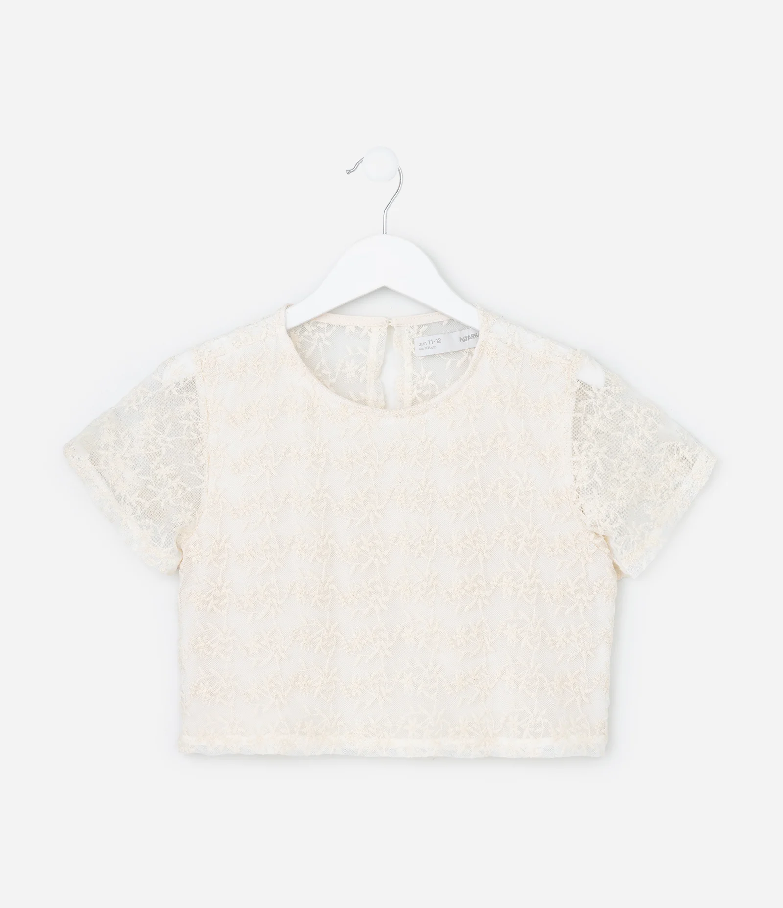 Blusa Cropped Infantil em Tule Bordado - Tam 5 a 14 Anos Off White 2