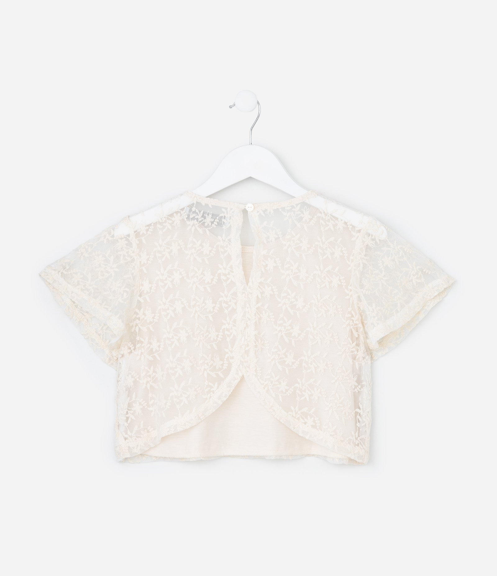 Blusa Cropped Infantil em Tule Bordado - Tam 5 a 14 Anos Off White 3
