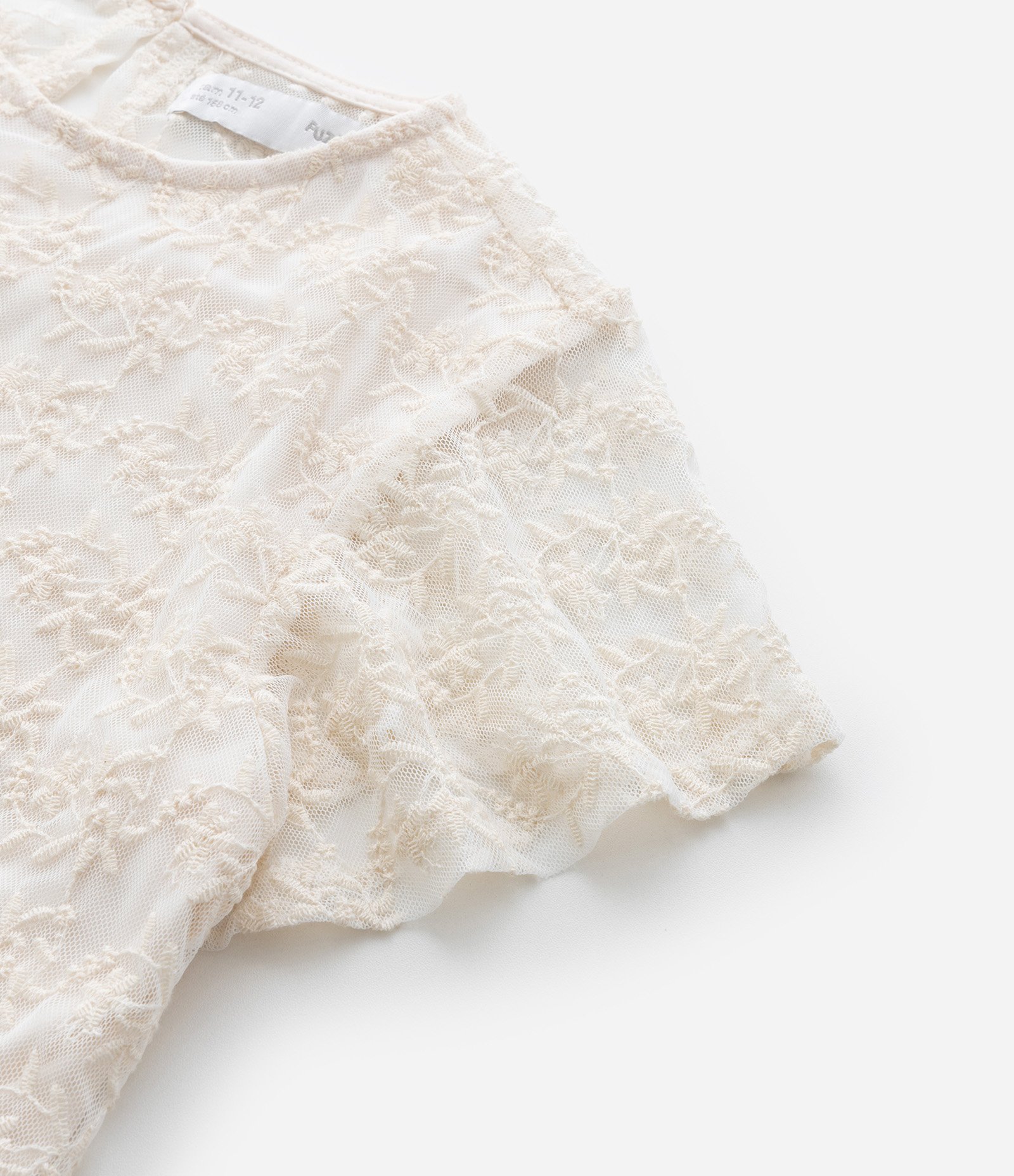 Blusa Cropped Infantil em Tule Bordado - Tam 5 a 14 Anos Off White 7