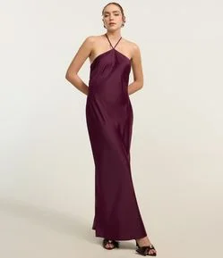 Vestido New Midi em Cetim com Decote Halter