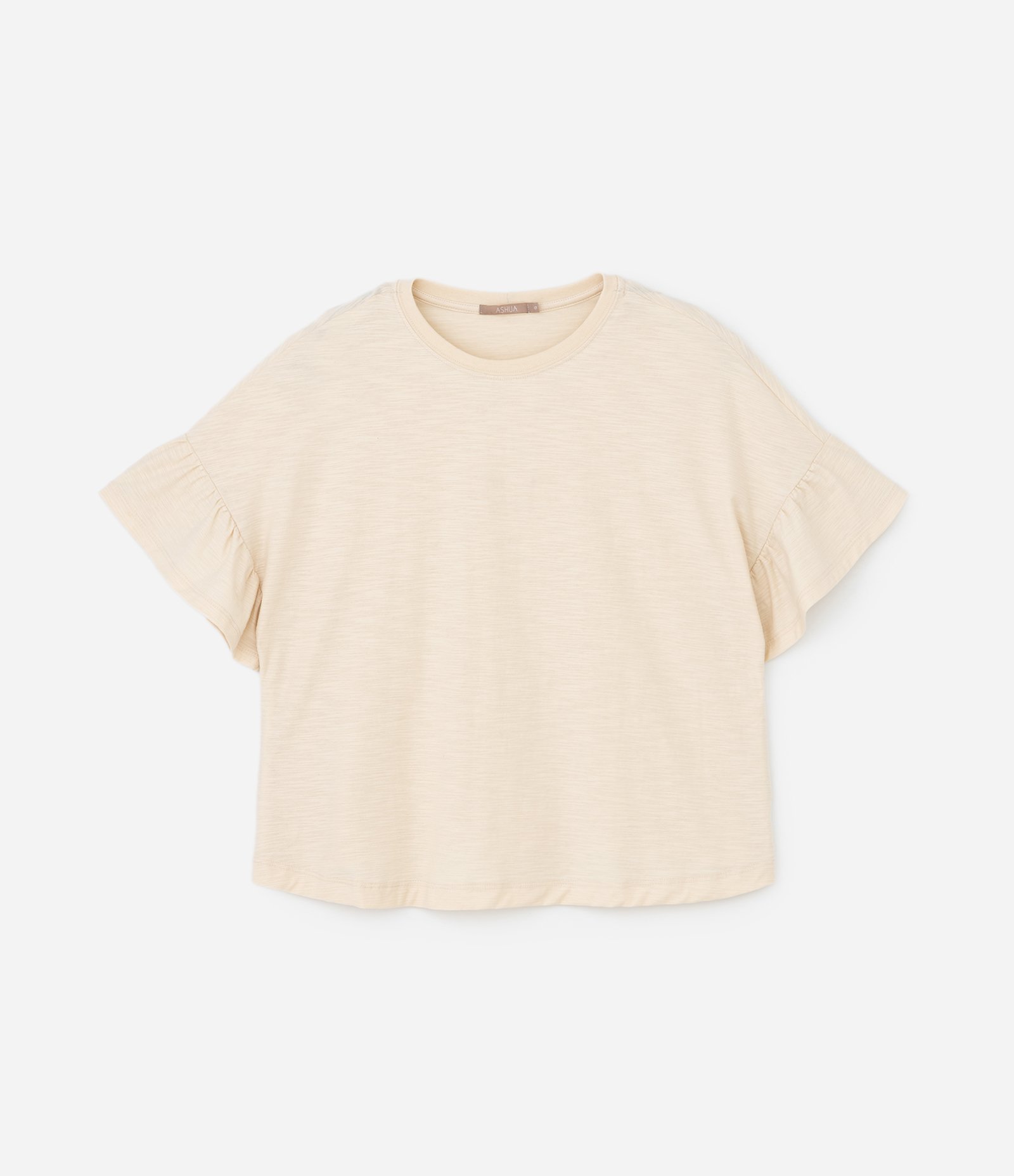 Camiseta em Flamê com Babado na Manga Curve & Plus Size Bege 4