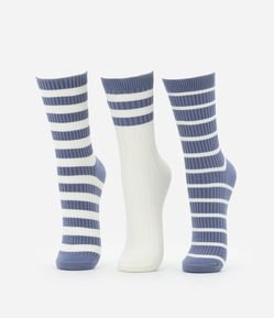 Kit 03 Meias Esportivas Cano Alto em Poliamida Listrada com Bordado Motivation