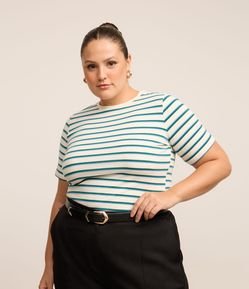 Camiseta Listrada em Algodão Curve & Plus Size