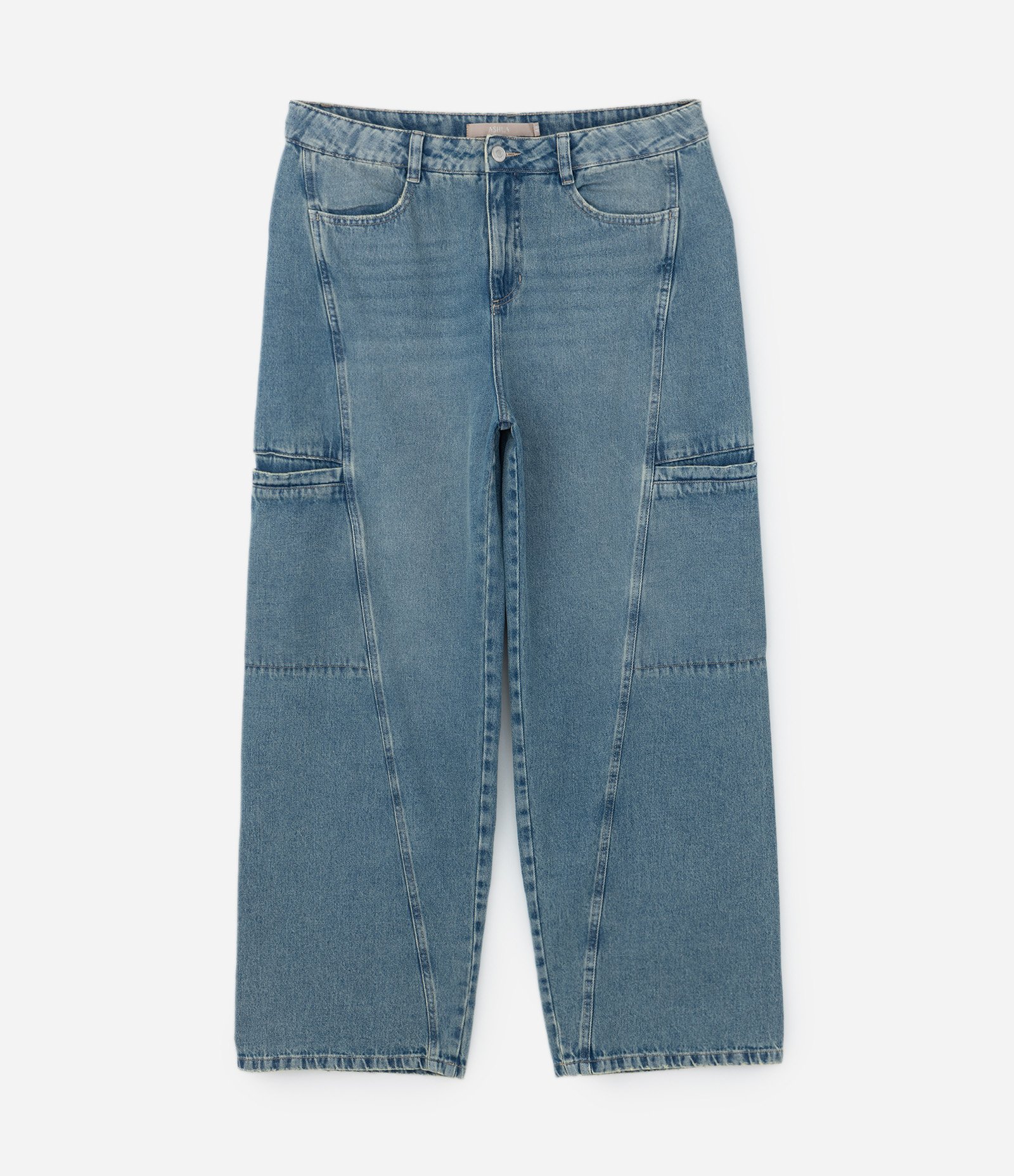 Calça Wide Leg Jeans com Bolsos Cargo Curve & Plus Size Azul 6