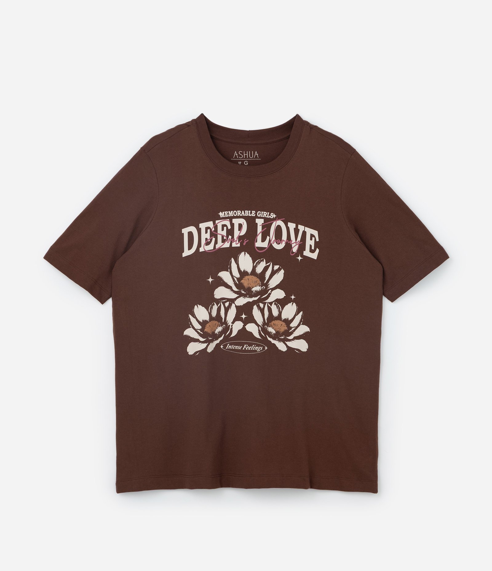 Camiseta Alongada Deep Love e Flores Curve & Plus Size Marrom 4