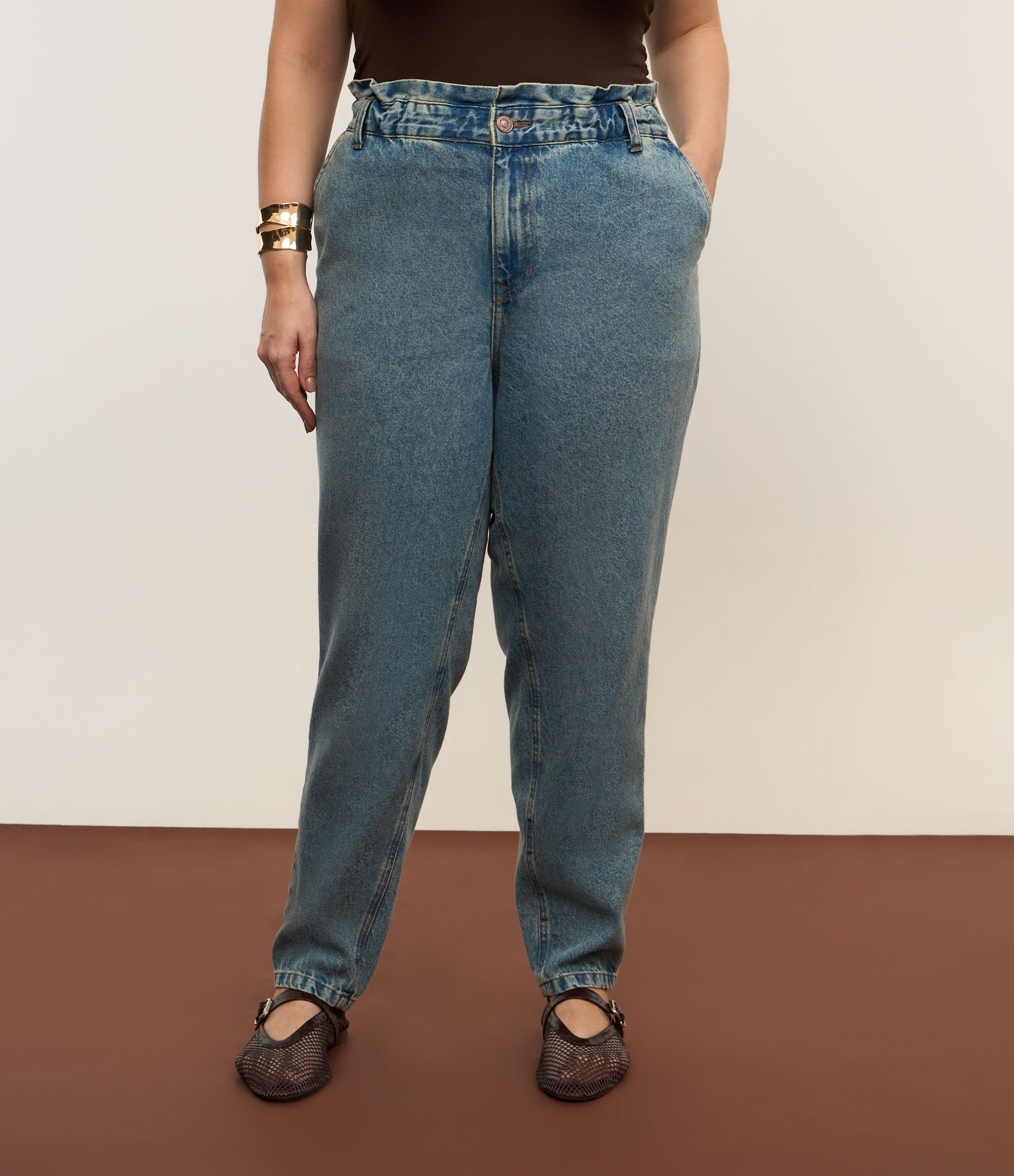 Calça Jeans Clochard com Lavagem Dirty Curve & Plus Size Azul 2