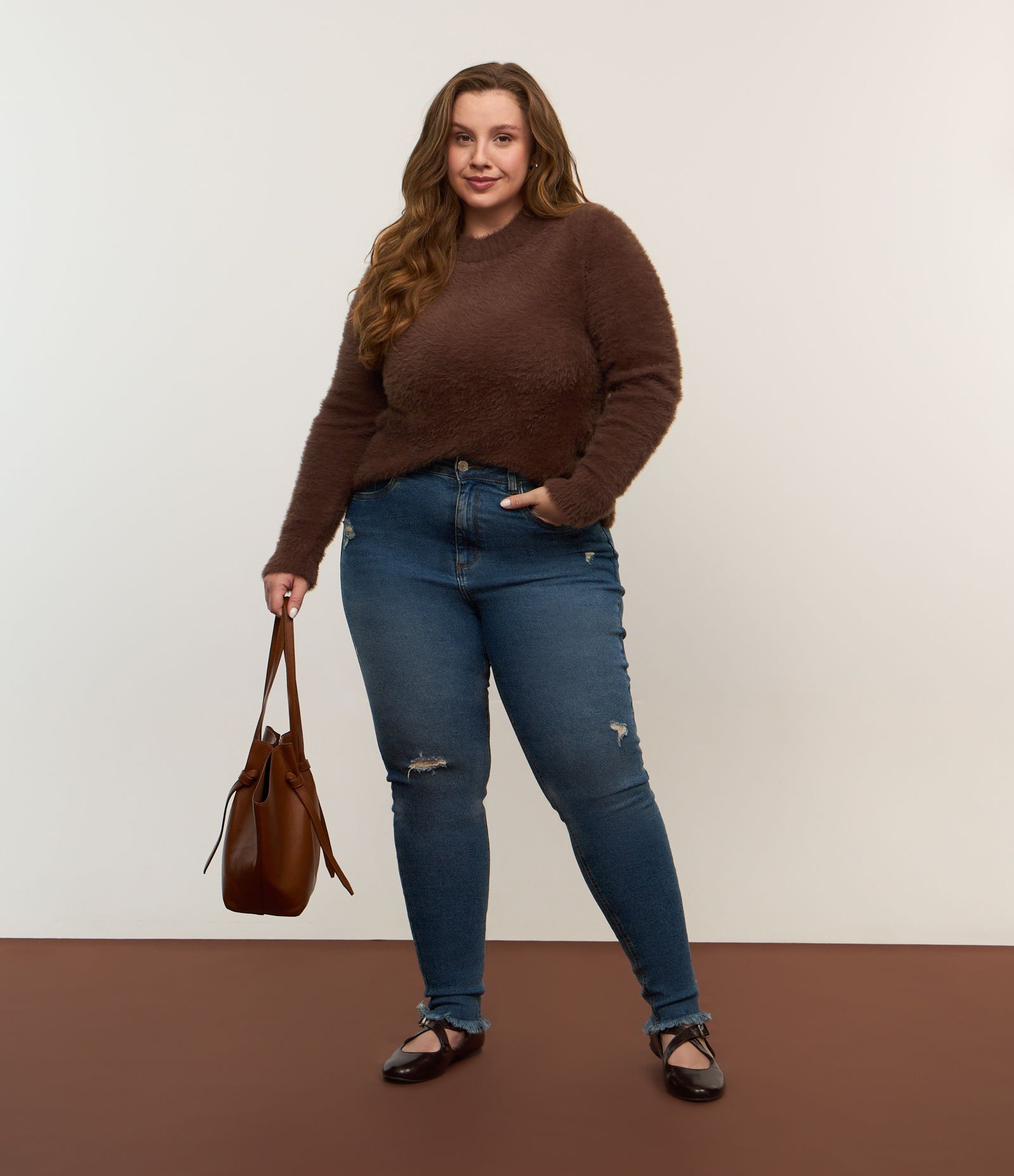 Calça Skinny em Jeans com Puídos e Barra Desfiada Curve & Plus Size Azul 1