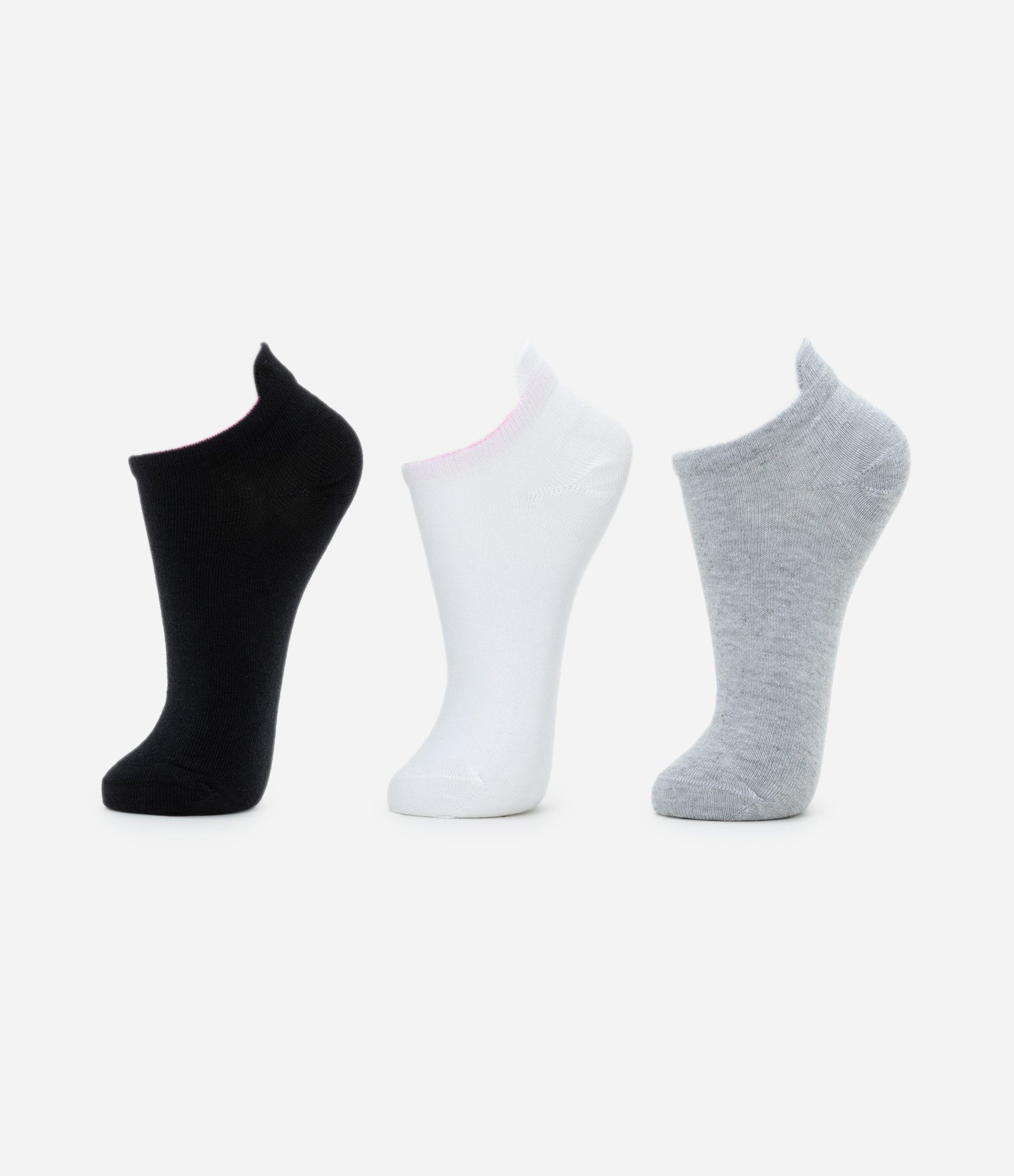 Kit 03 Meias Cano Baixo em Algodão Branco/ Cinza/ Preto Branco/ Cinza/ Preto 1